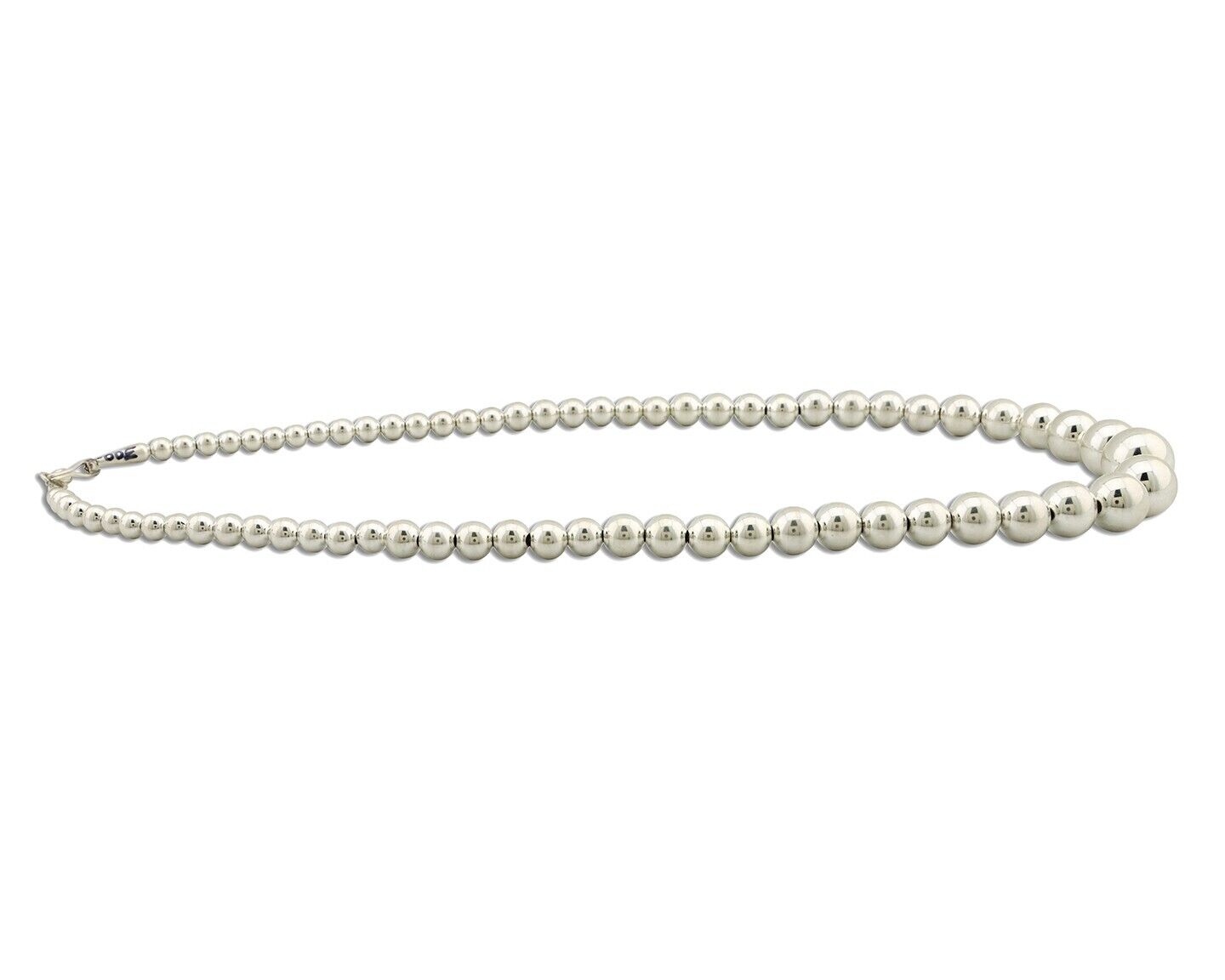 Navajo Graduated Bead Necklace 925 Silver Hand Stamped 6mm - 16mm Artist Signed