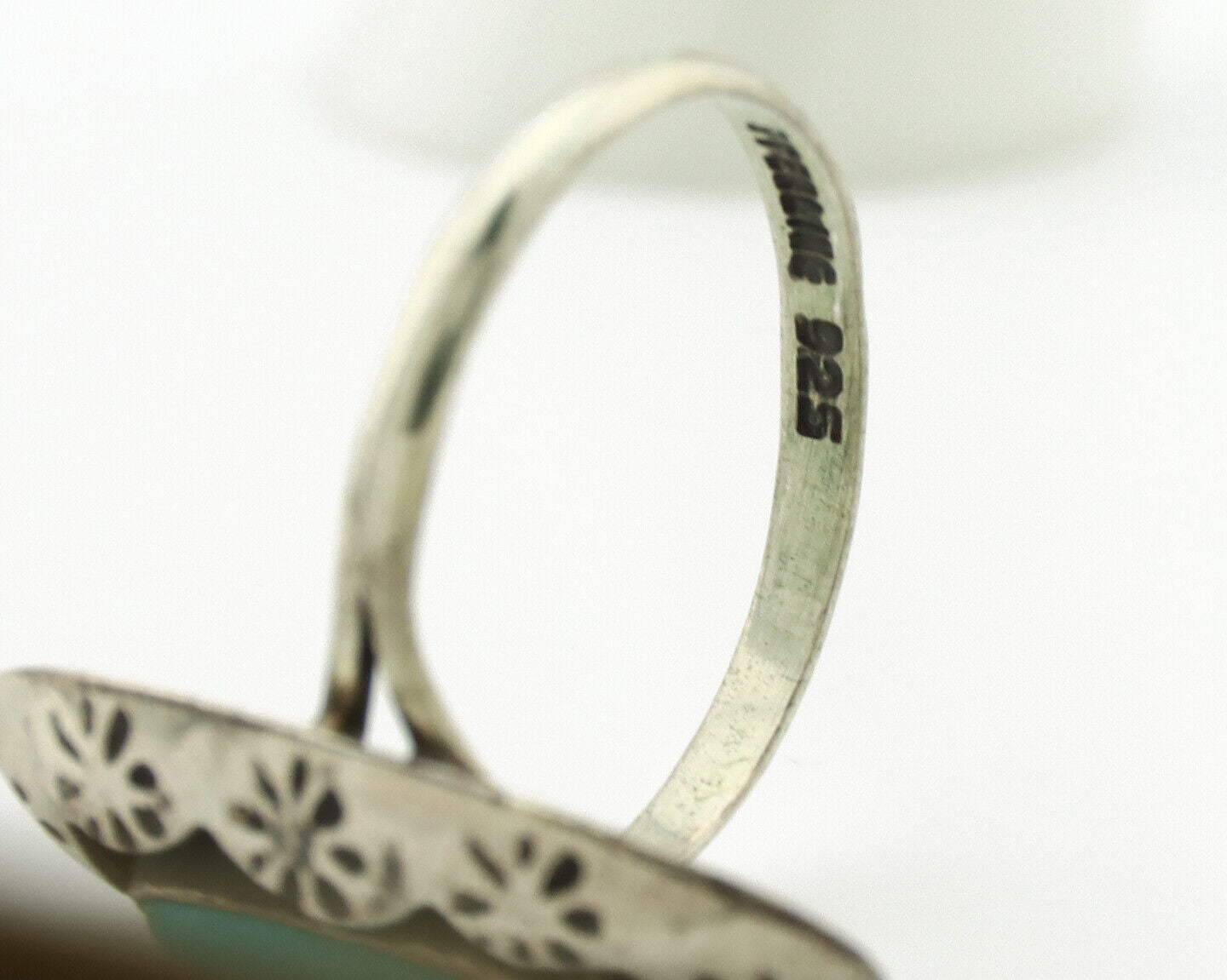 Navajo Ring .925 Silver Kingman Turquoise Native American Artist C.1980's