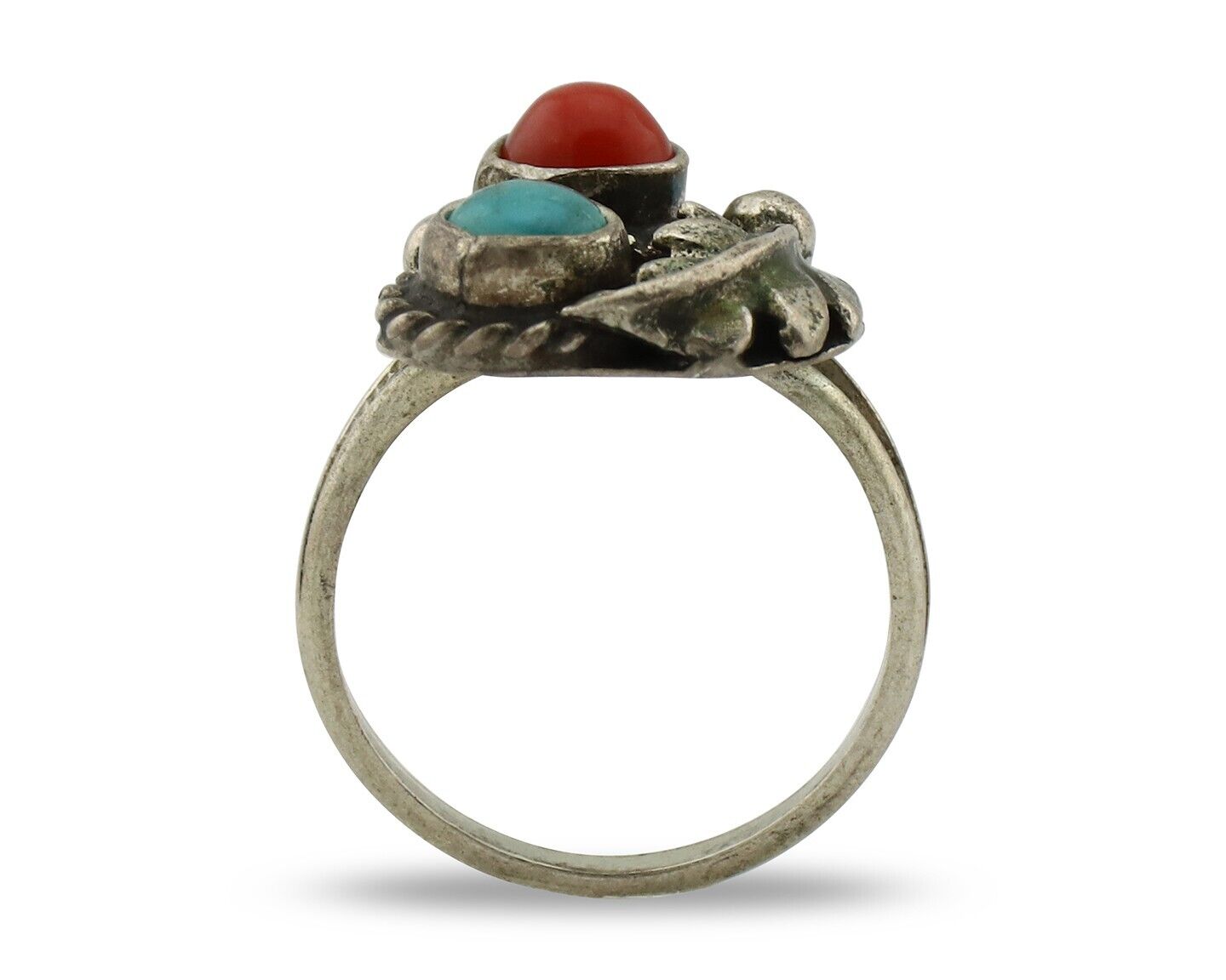Navajo Handmade Ring 925 Silver Turquiose & Coral Native American Artist C.80's
