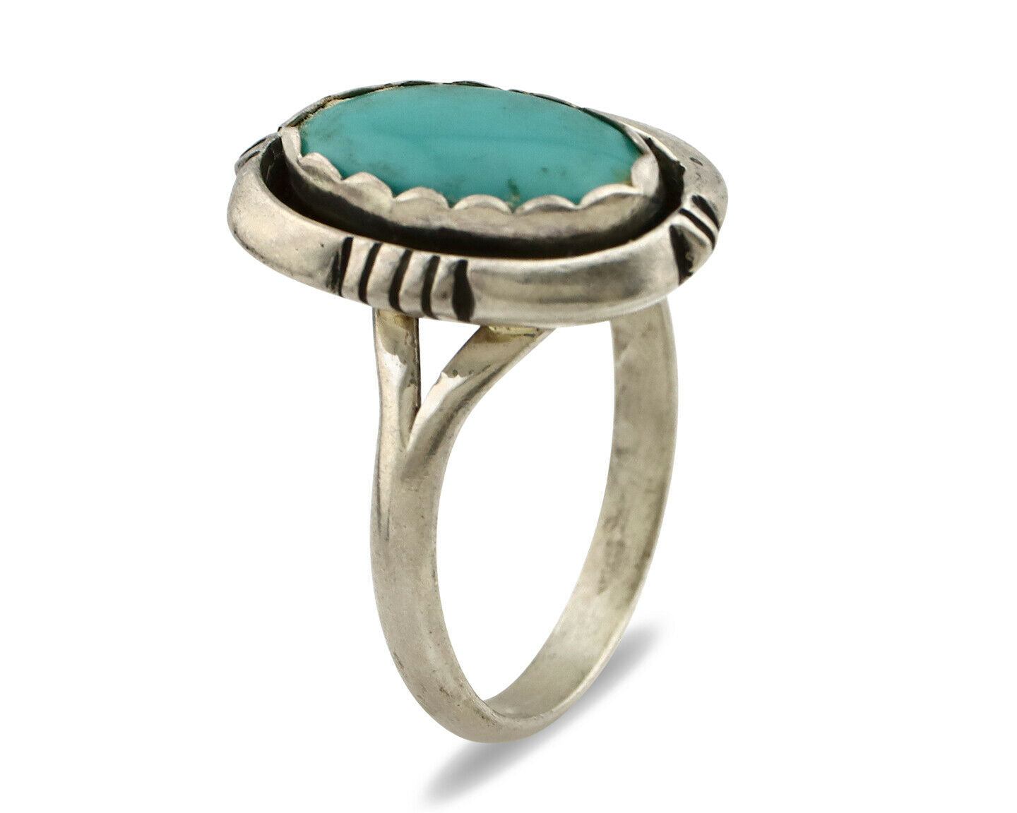 Navajo Ring .925 Silver Kingman Turquoise Handmade Native American Artist C.80's