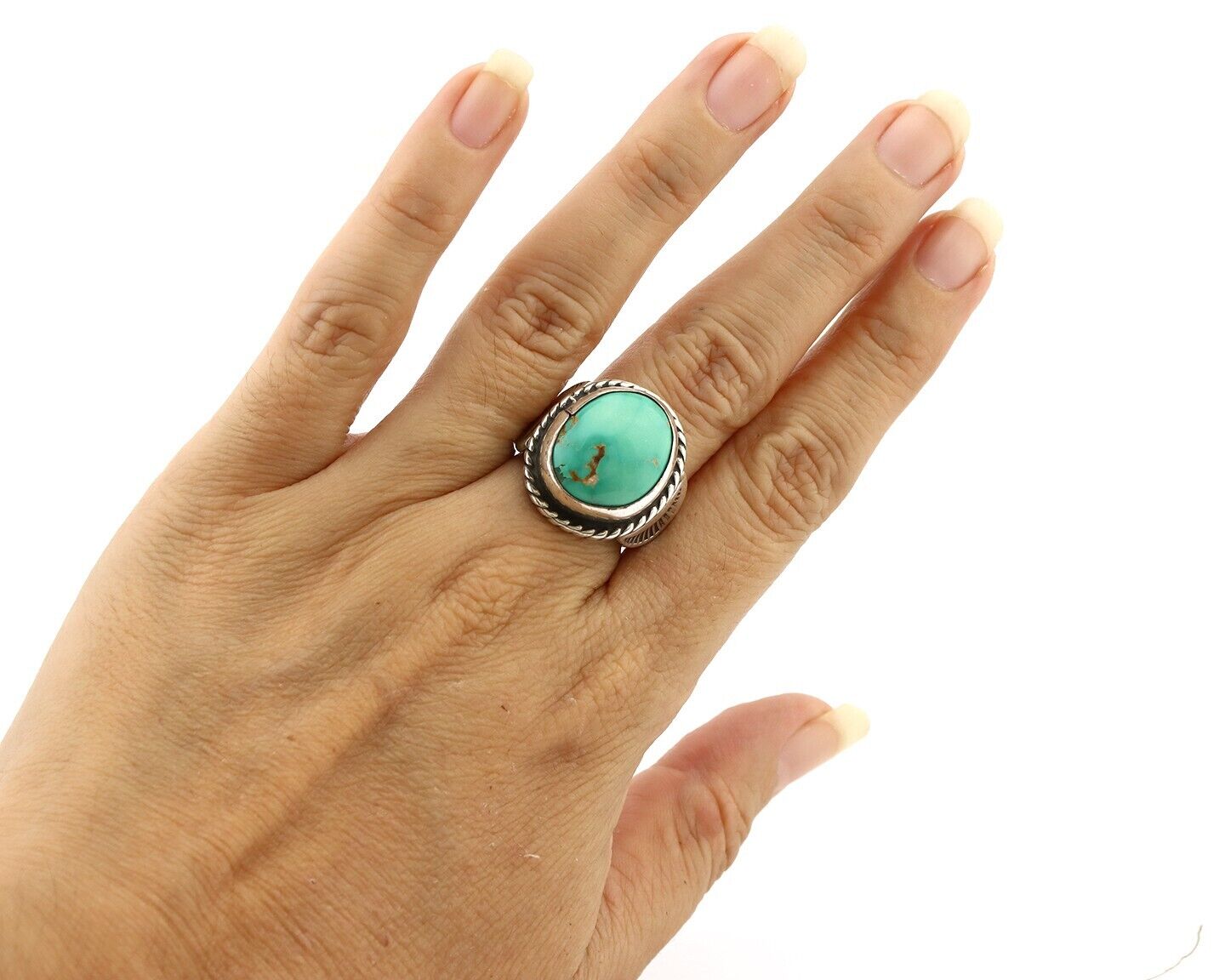 Navajo Handmade Ring 925 Silver Green Turquoise Signed C Montoya C.80's