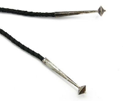 Navajo Turquoise Bolo Tie .925 Silver Spiderweb Turquoise Artist Signed Montoya