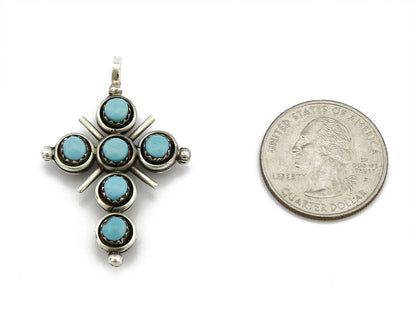 Zuni Natural Turquoise and Coral Reversible 925 Silver Handmade Pendant