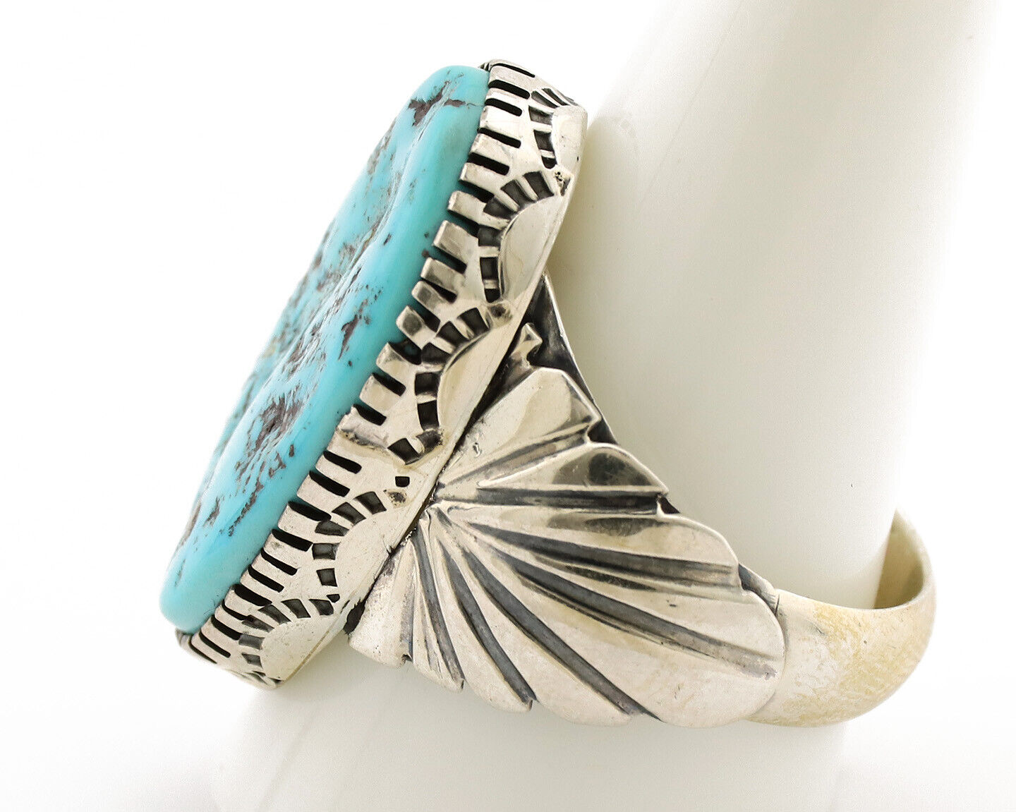 Navajo Ring .925 Silver Sleeping Beauty Turquoise Artist Signed DK C.80's