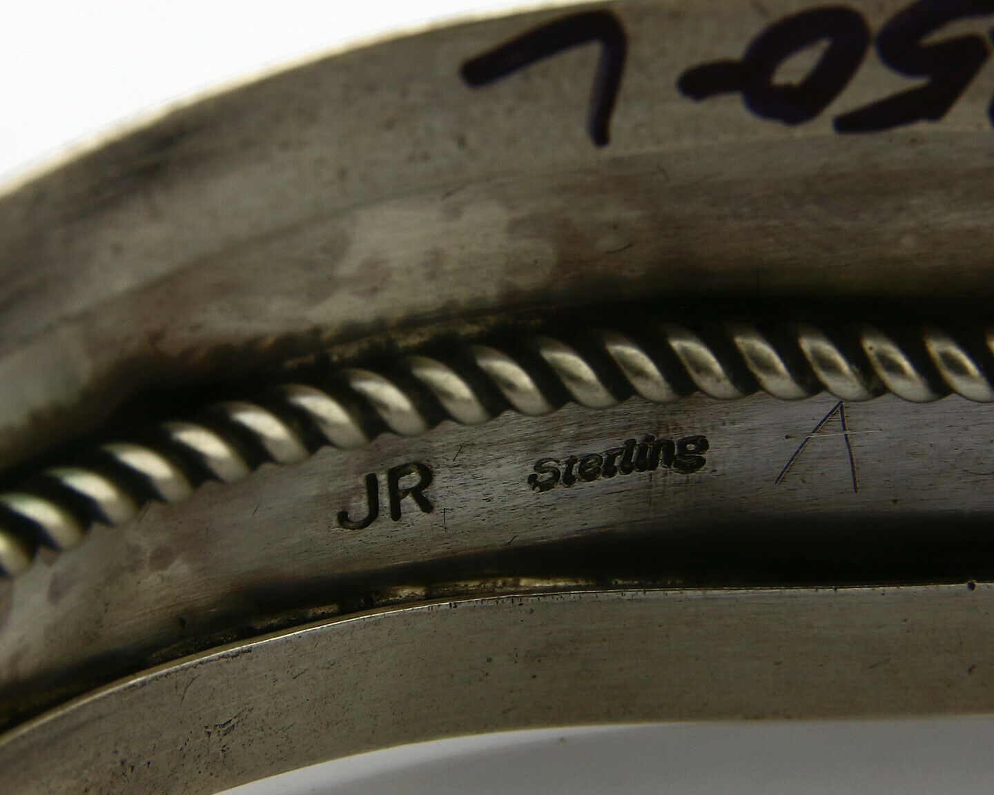 Navajo Bracelet .925 Silver Sleeping Beauty Turquoise Signed JR C.80's