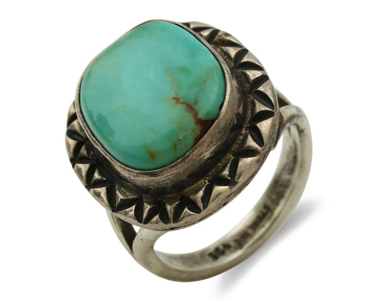 Navajo Ring .925 Silver Kingman Turquoise Artist Signed Gecko C.1980's