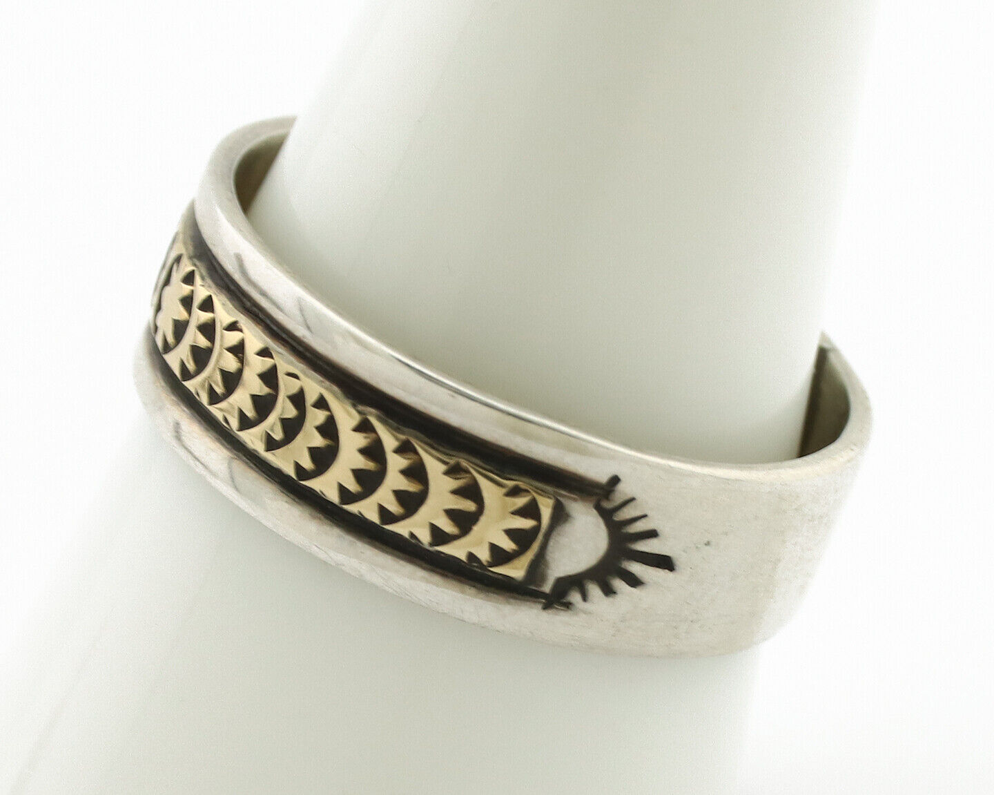 Navajo Ring 925 Silver & Solid 14k Yellow Gold Artist Signed E Hand Stamped C80s