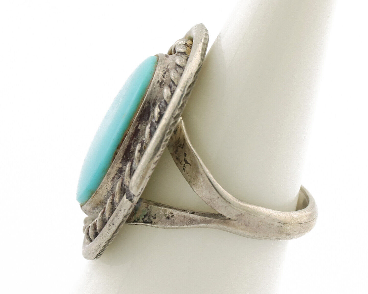Navajo Ring .925 Silver Sleeping Beauty Turquoise Native American Artist C.1980s