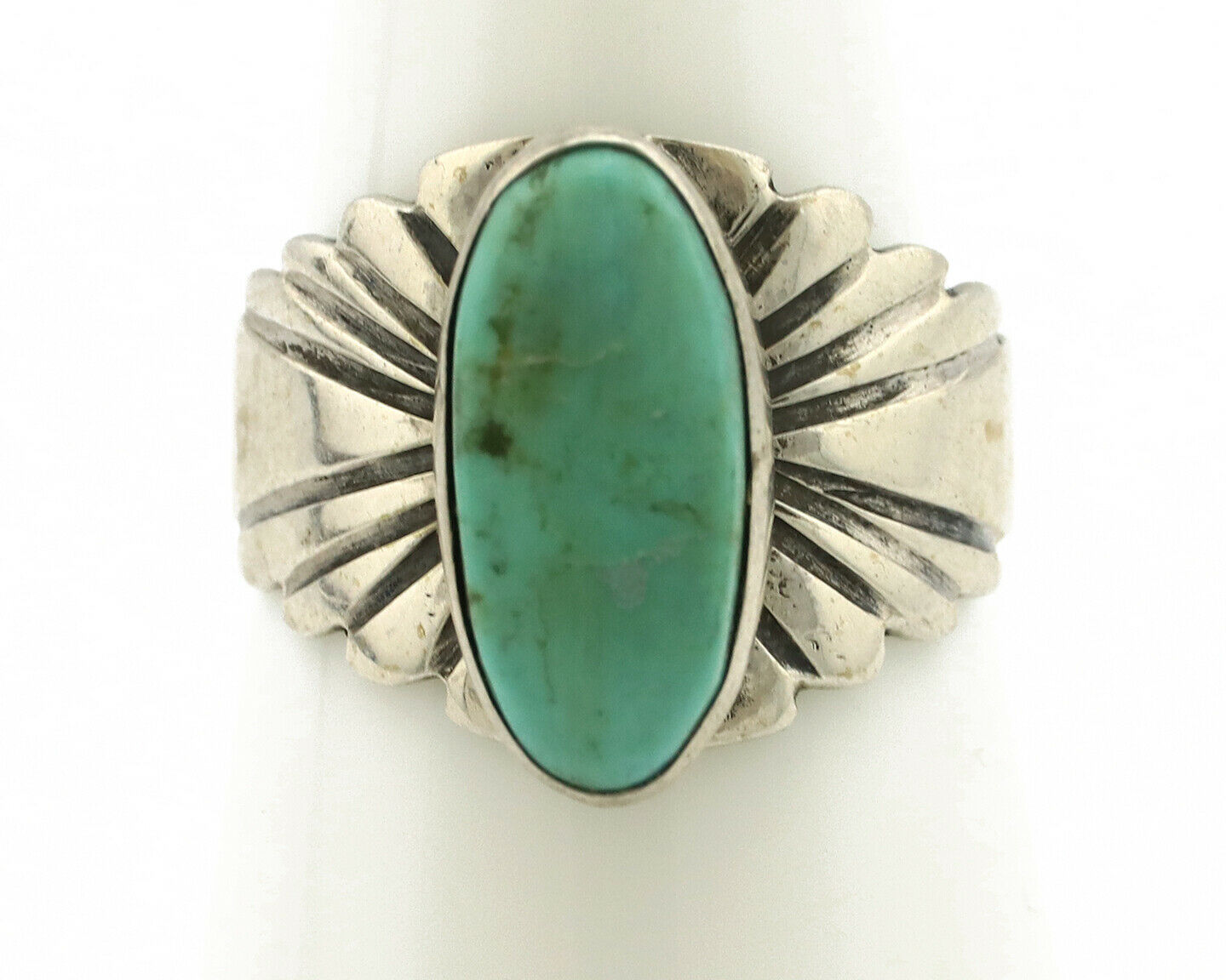 Navajo Ring .925 Silver Kingman Turquoise Artist Signed Apache C.80's