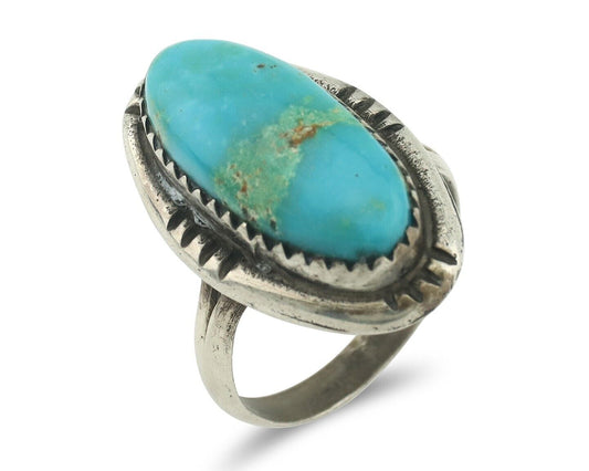 Navajo Ring .925 Silver Natural Blue Turquoise Native American Artist C.80's