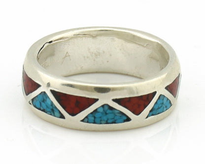 Navajo Ring 925 Silver Natural Turquoise & Coral Native American Artist C.80's