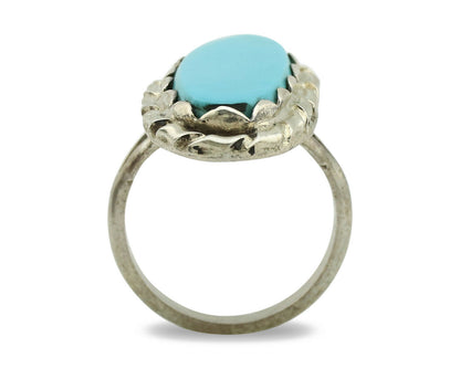 Navajo Ring .925 Silver Blue Turquoise Native American Artist C.1980's