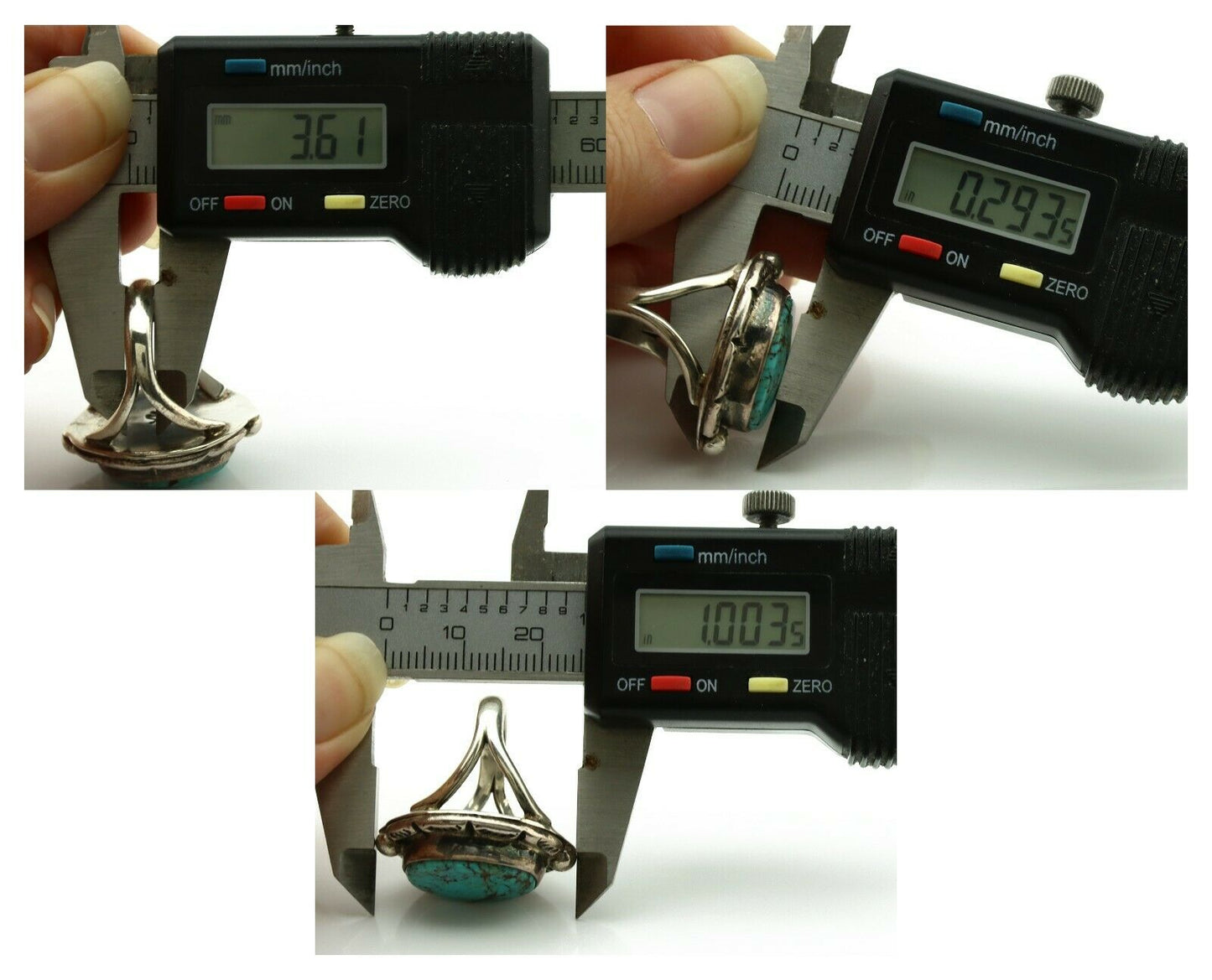 Navajo Ring .925 Silver Blue Spiderweb Turquoise Signed Gecko C.1980's