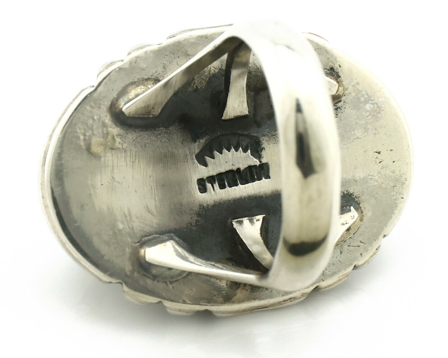 Navajo Ring .925 Silver Natural Uncolored Green Turquoise Signed Apache C.80's