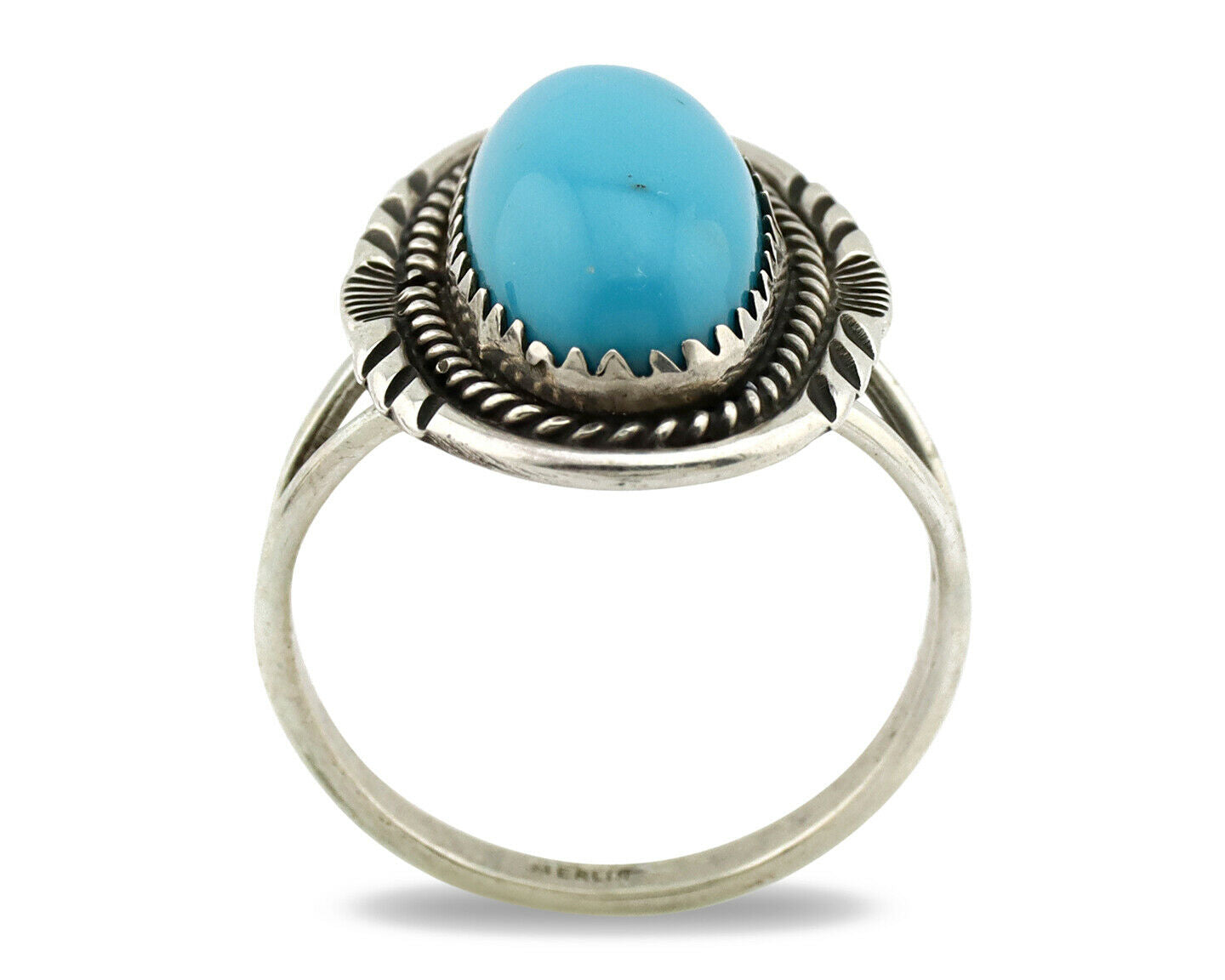 Navajo Ring .925 Silver Turquoise Mountain Signed AB C.80's