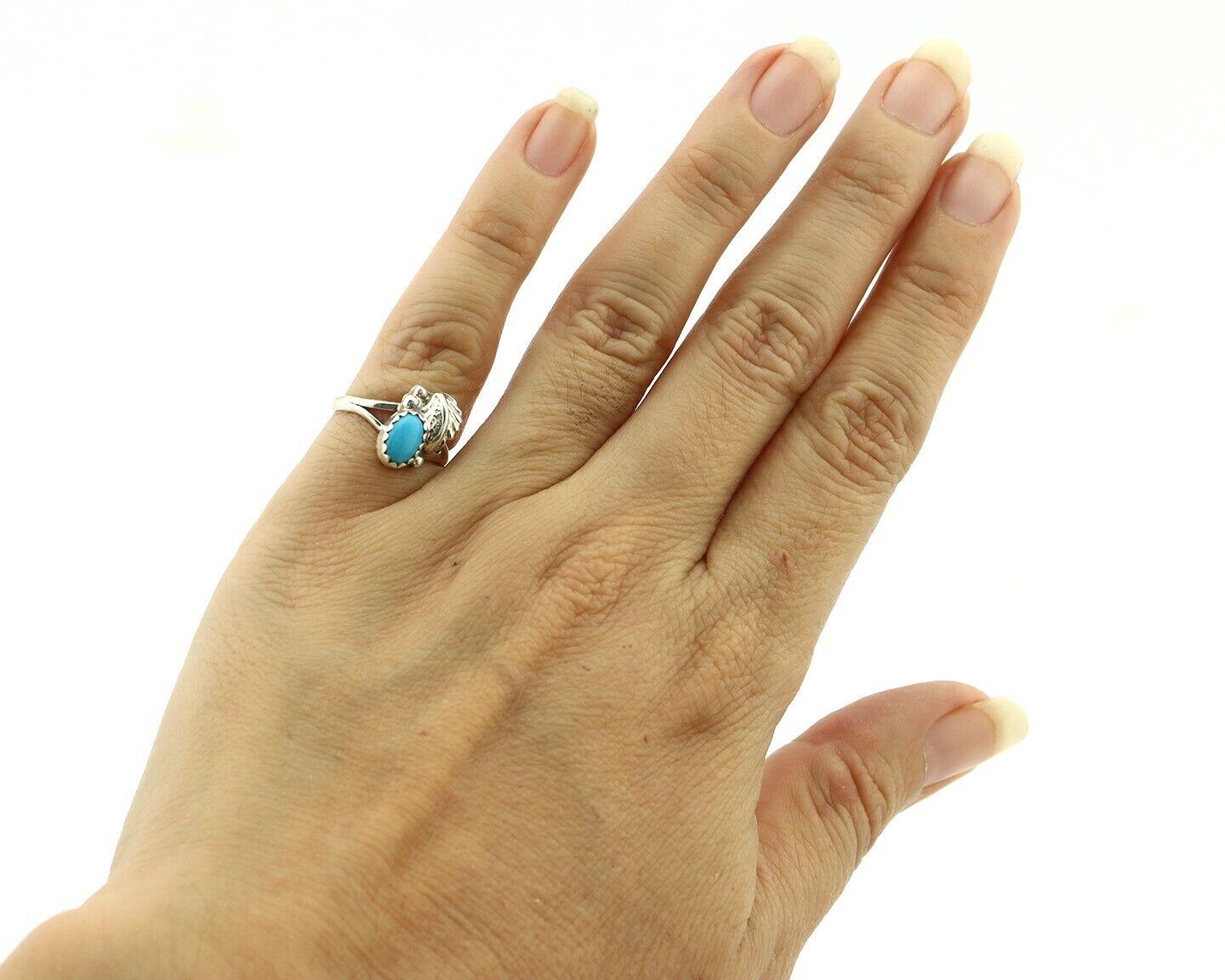 Navajo Ring .925 Silver Natural Blue Turquoise Artist Signed SN C.80's