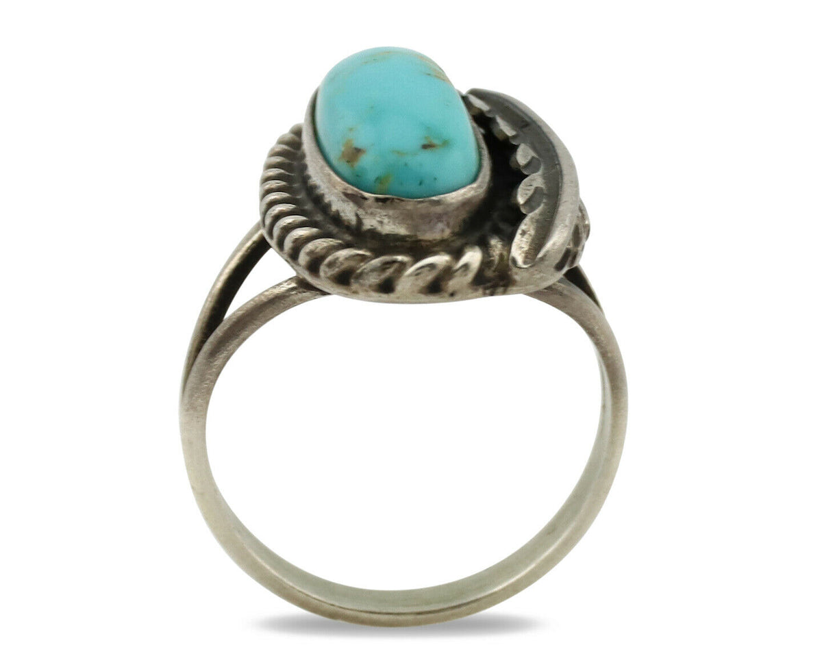Navajo Ring .925 Silver Blue Turquoise Artist Signed Sun C.1980's