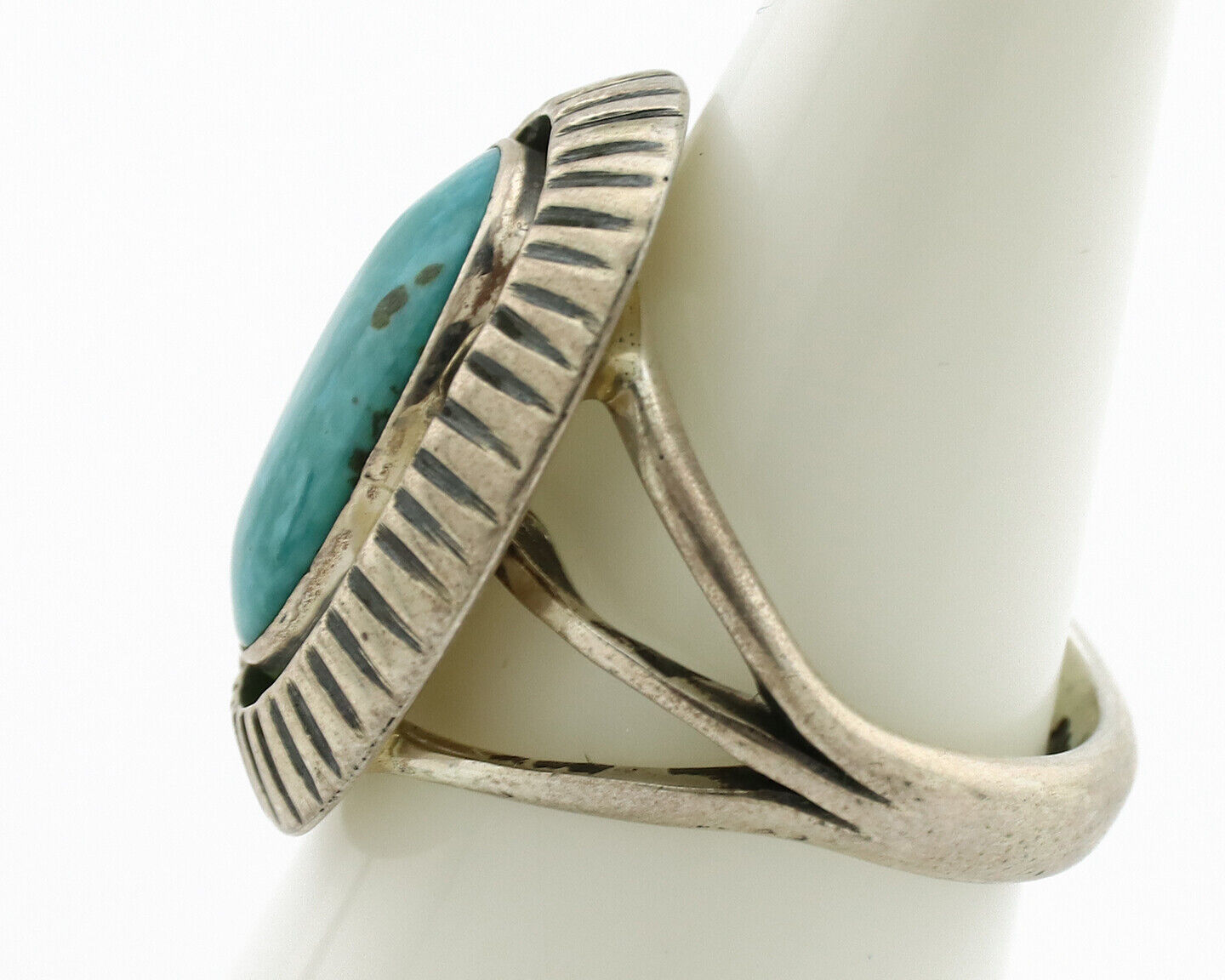 Navajo Ring .925 Silver Blue Southwest Turquoise Signed WR C.80's