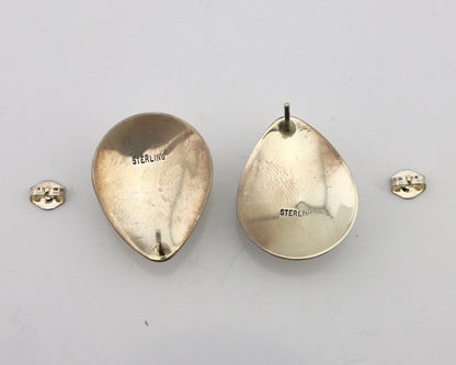 Navajo Earrings 925 Silver Blue Spiderweb Turquoise Native American Artist C90s