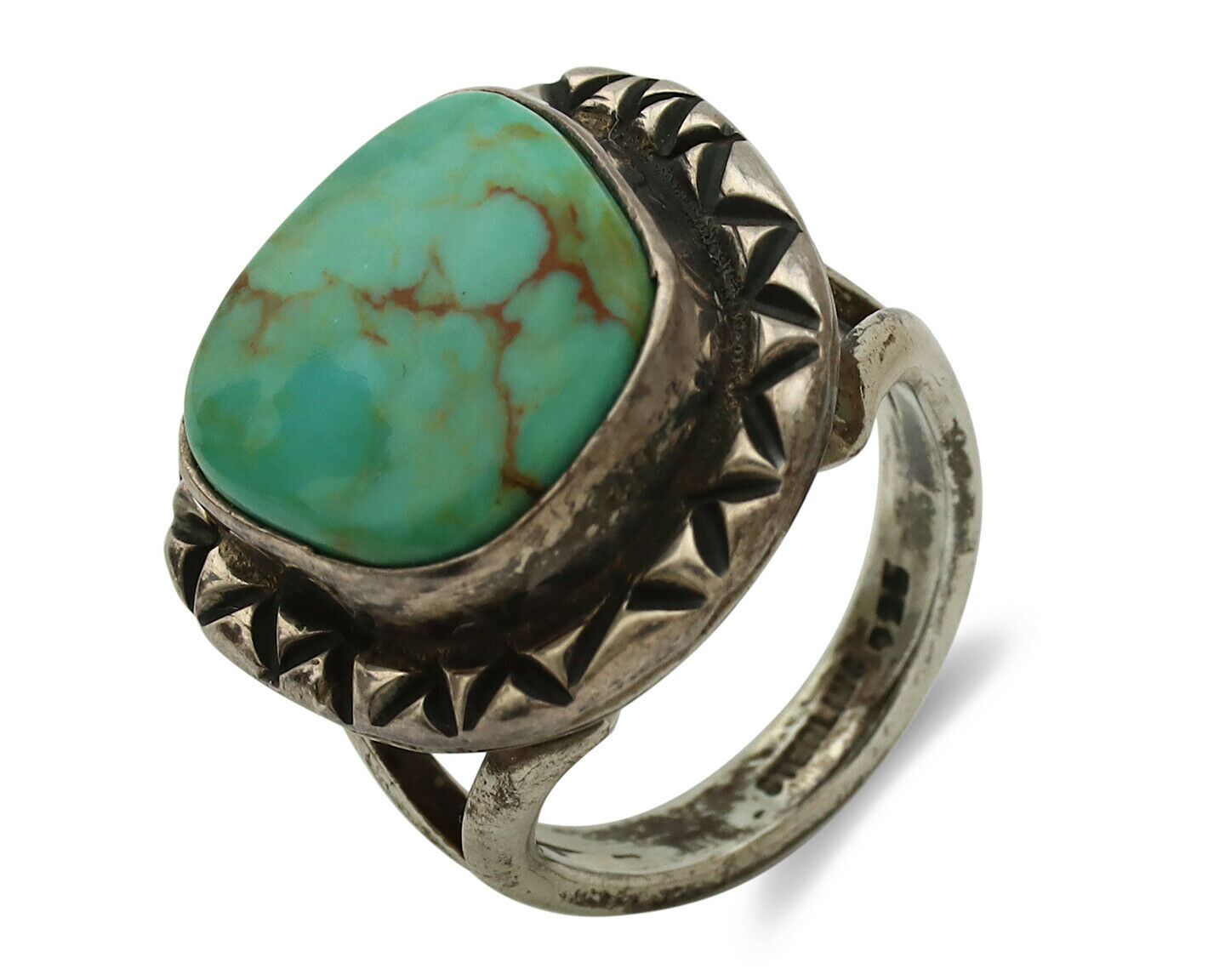 Navajo Ring .925 Silver Kingman Turquoise Artist Signed Gecko C.1980's