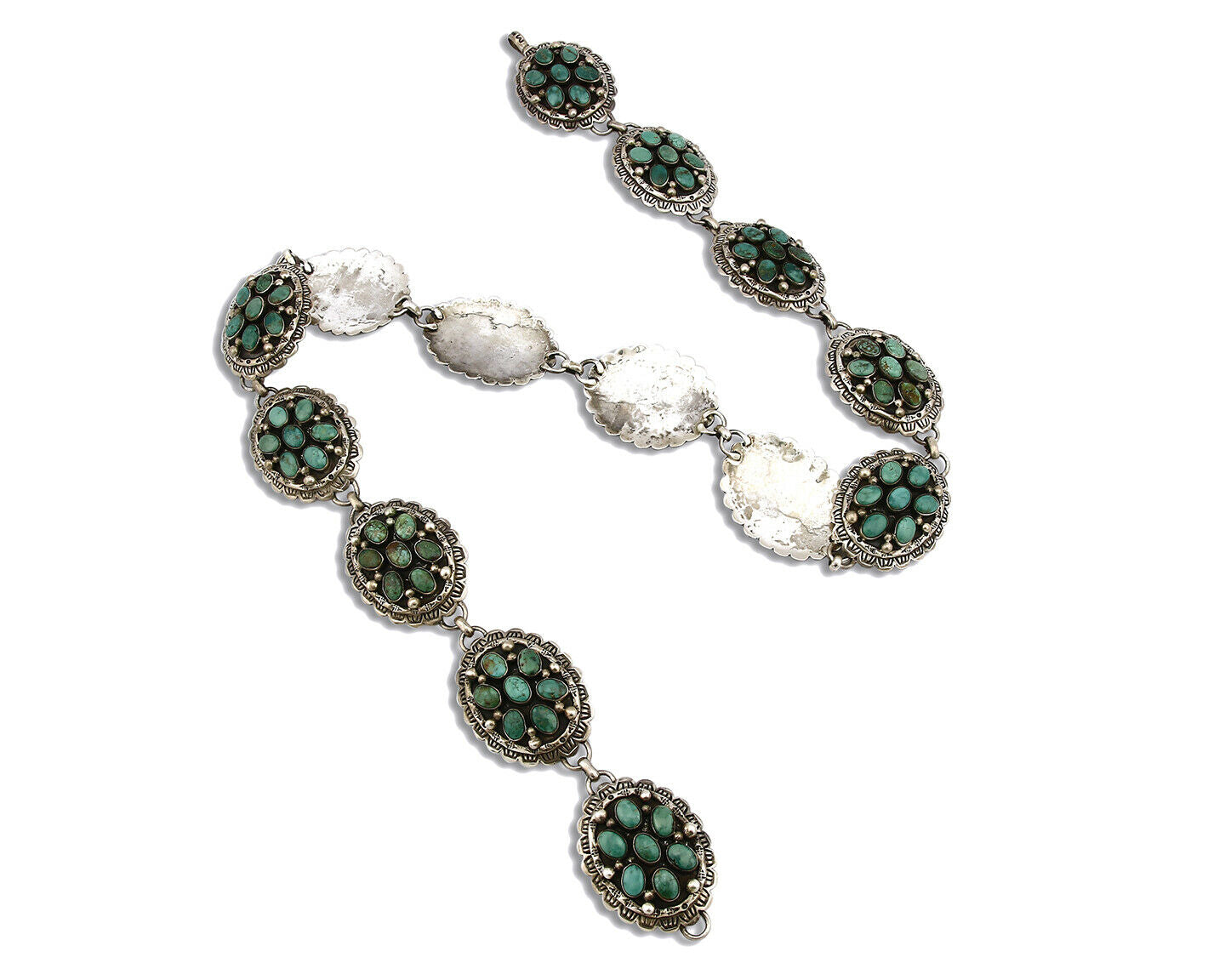 Women's Navajo Concho Belt .925 Silver Signed Montoya C.80's Nat Turq