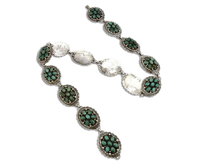 Women's Navajo Concho Belt .925 Silver Signed Montoya C.80's Nat Turq