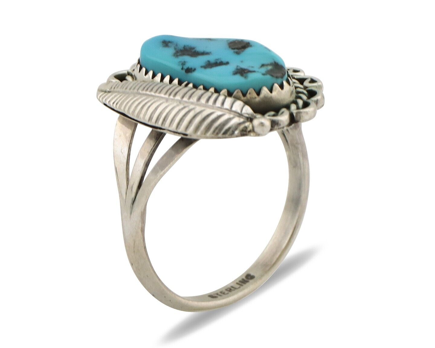 Navajo Ring .925 Silver Sleeping Beauty Turquoise Native American Artist C.80's