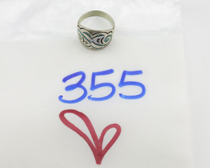 Navajo Ring 925 Silver Chip Inlay Turquoise Artist Signed Thomas Singer C.80's