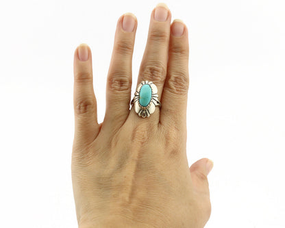 Navajo Ring .925 Silver Natural Mined Turquoise Artist Signed M Montoya C.80's