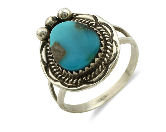 Navajo Ring .925 Silver Blue Turquoise Native American Artist C.1980's