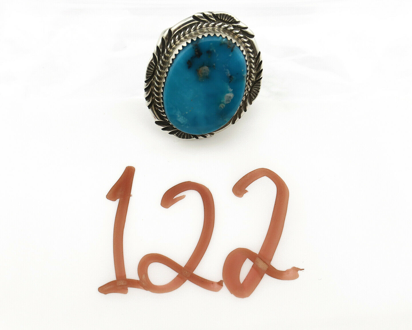 Navajo Ring .925 Silver Blue Gem Turquoise Artist Signed M Begay C.80's