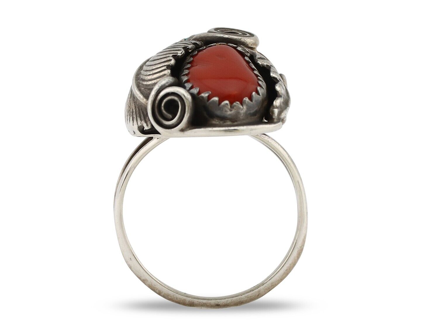 Navajo Handmade Ring 925 Silver Turquiose & Coral Artist Signed MP C.80's