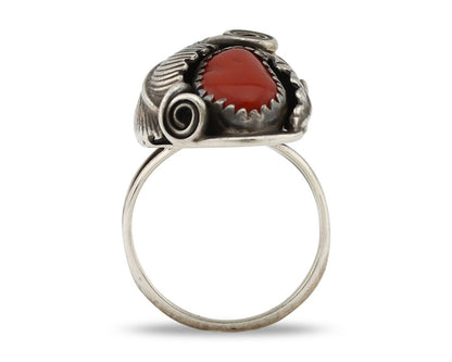 Navajo Handmade Ring 925 Silver Turquiose & Coral Artist Signed MP C.80's