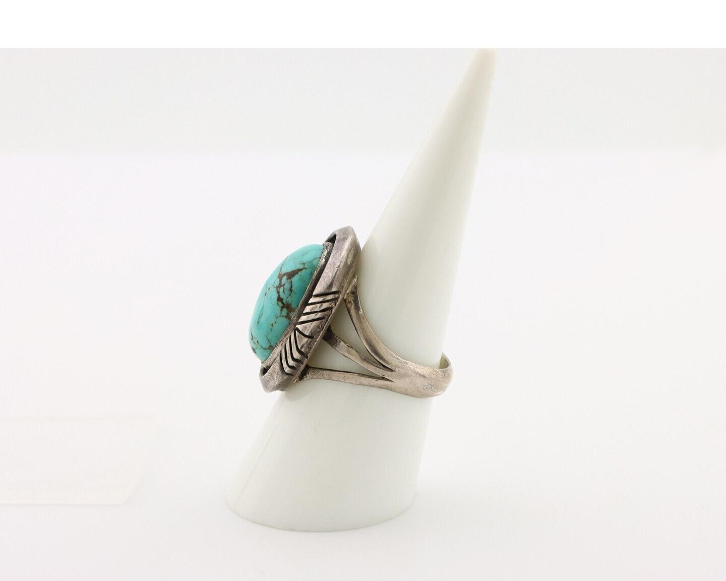 Navajo Ring 925 Silver Natural Blue Turquoise Artist Signed Pictograph C.80's