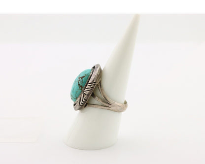 Navajo Ring 925 Silver Natural Blue Turquoise Artist Signed Pictograph C.80's