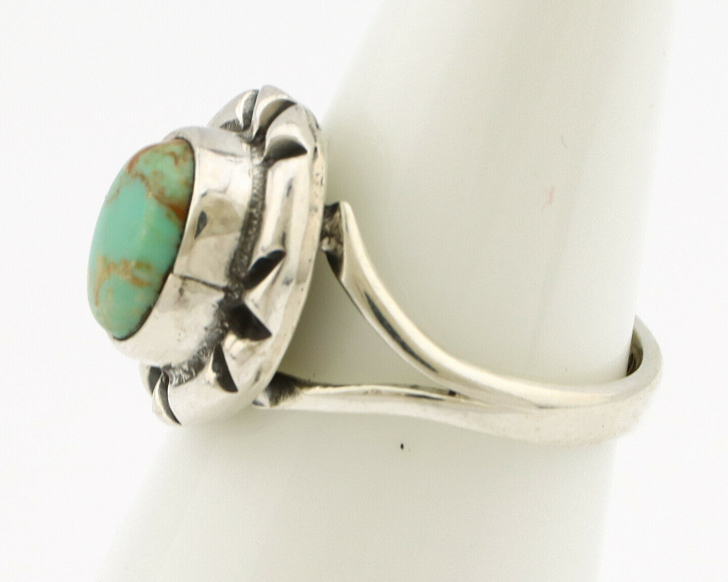 Navajo Ring .925 Silver Kingman Turquoise Artist Signed Gecko C.90's