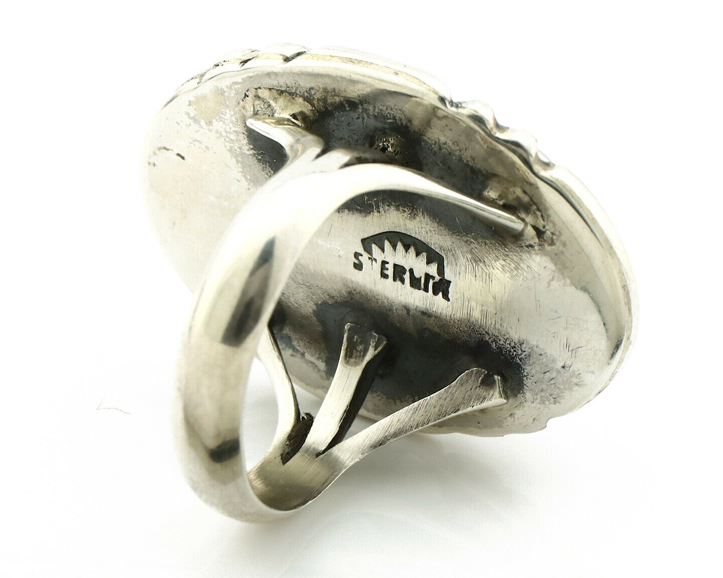 Navajo Ring .925 Silver Natural Uncolored Green Turquoise Signed Apache C.80's