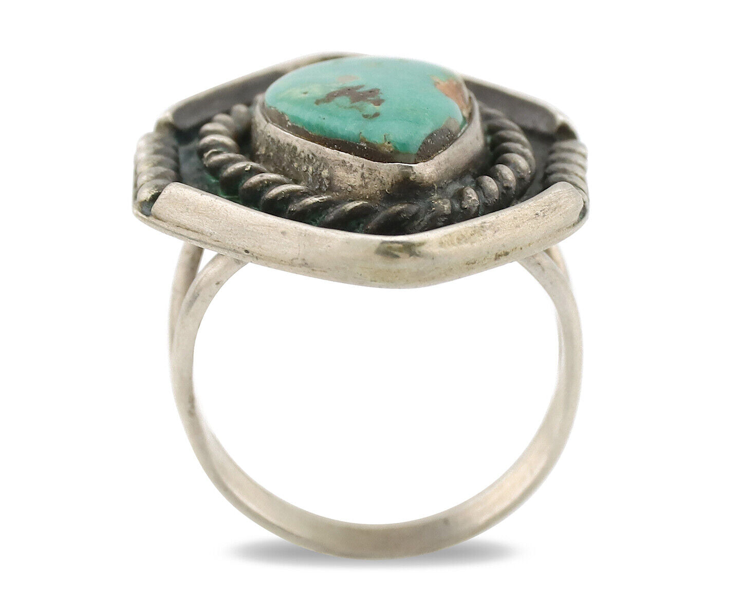 Navajo Ring .925 Silver Kingman Turquoise Native American Artist C.1980's