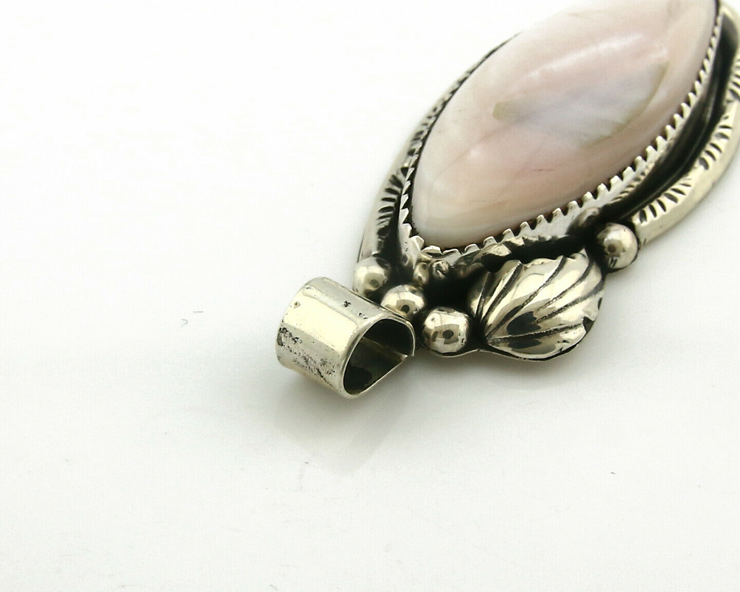 Navajo Pendant .925 Silver Real Natural Pink Mussel Signed Yazzie C.80's