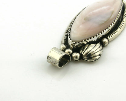 Navajo Pendant .925 Silver Real Natural Pink Mussel Signed Yazzie C.80's