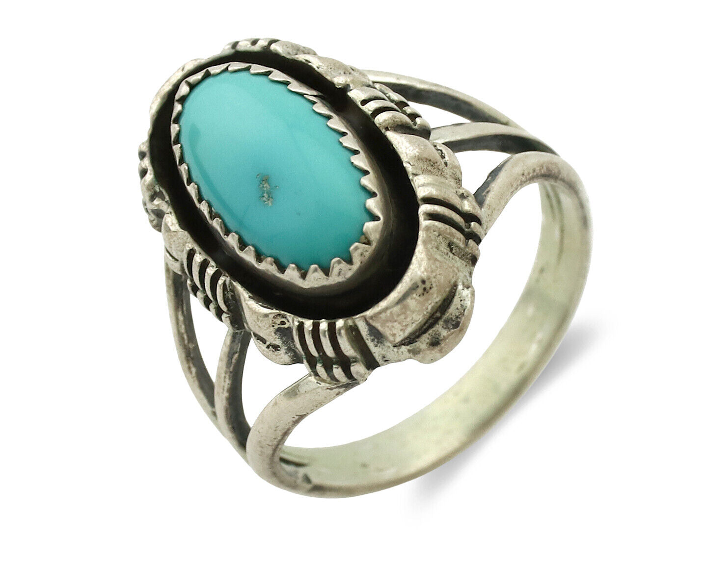 Navajo Ring .925 Silver Sleeping Beauty Turquoise Signed Yazzie C.80's