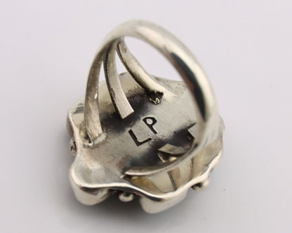Navajo Ring .925 Silver Natural Blue Turquoise Artist Signed LP C.80's