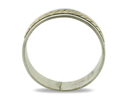 Navajo Ring 925 Silver & Solid 14k Yellow Gold Artist Signed RE Hand Stamped