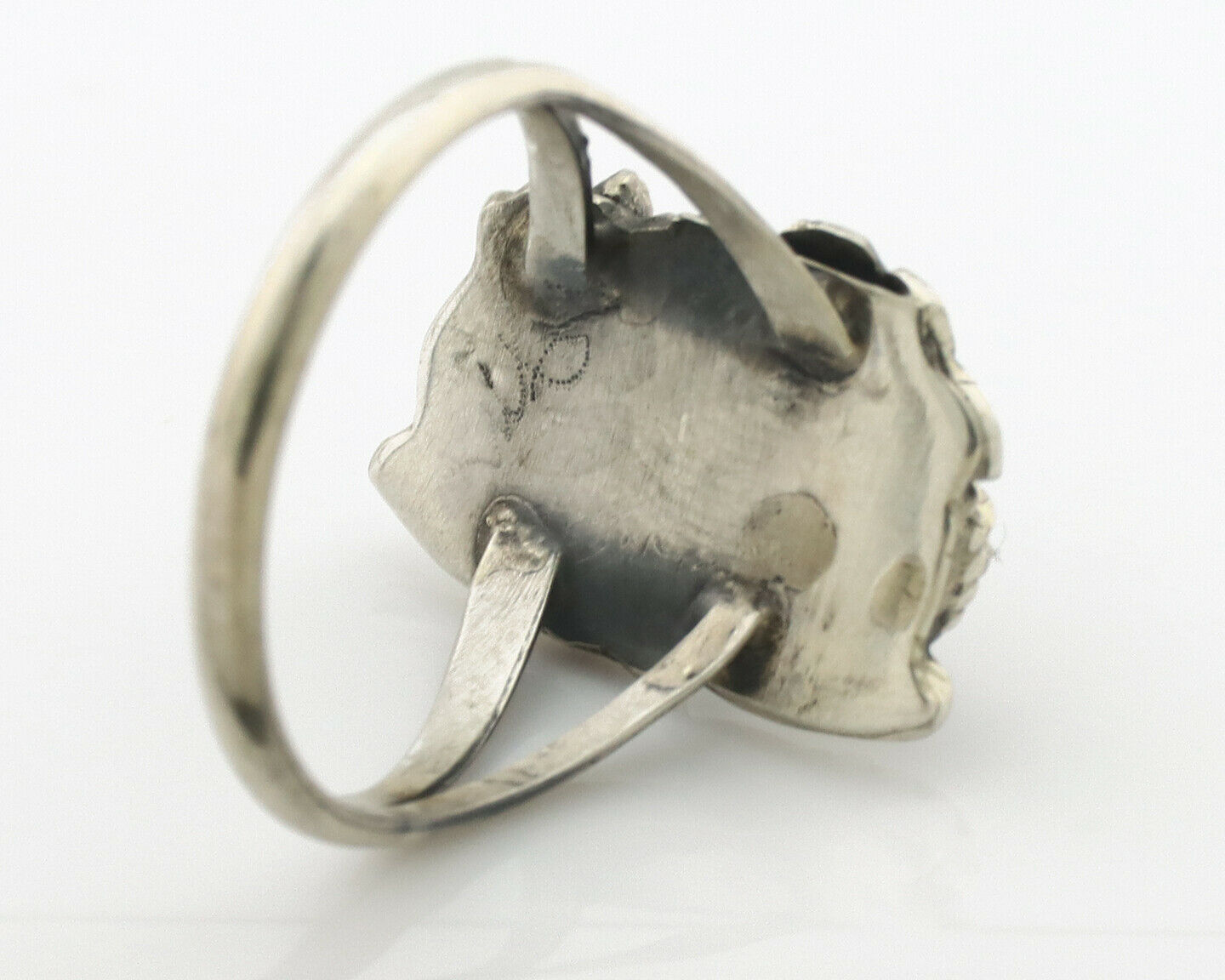 Navajo Ring .925 Silver Morenci Turquoise & Coral Native Artist Signed JM C.80's