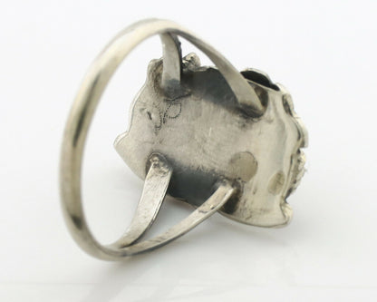 Navajo Ring .925 Silver Morenci Turquoise & Coral Native Artist Signed JM C.80's