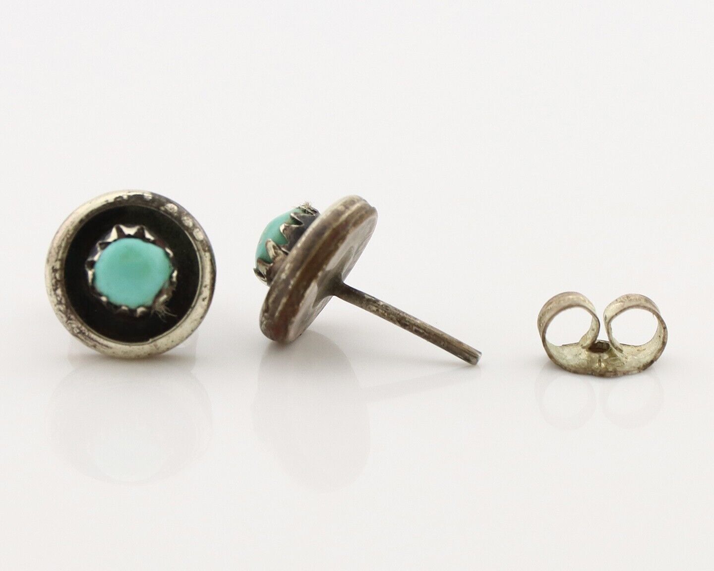 Zuni Earrings 925 Silver Natural Kingman Turquoise Native American Artist C.80's