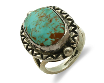 Navajo Ring .925 Silver Kingman Turquoise Artist Signed Gecko C.1980's