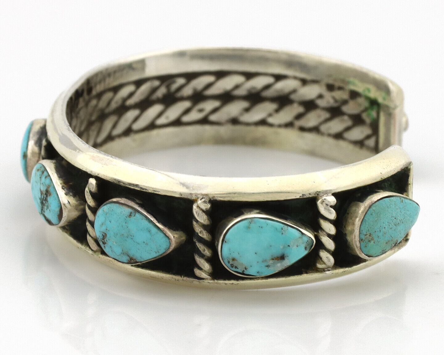 Navajo Bracelet .925 Silver Gem Kingman Turquoise Artist Signed AY 80's
