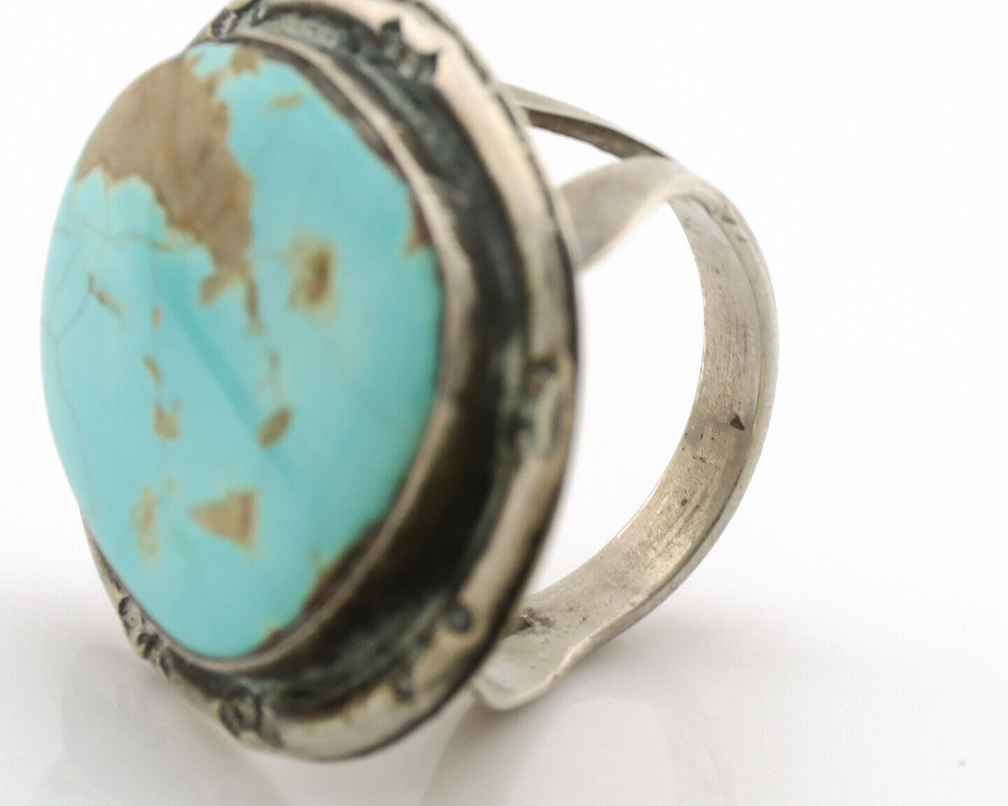 Navajo Ring .925 Silver Globe Turquoise Native American Artist C.1980's