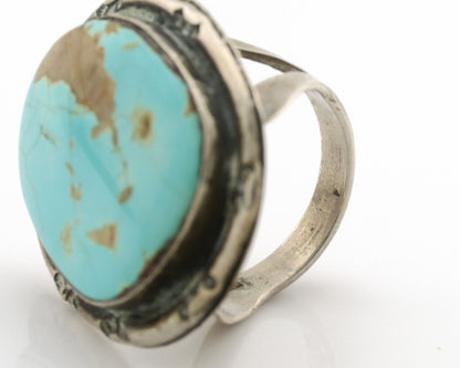Navajo Ring .925 Silver Globe Turquoise Native American Artist C.1980's